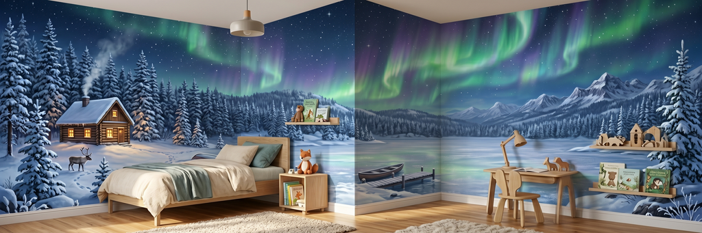 Aurora mural in a room