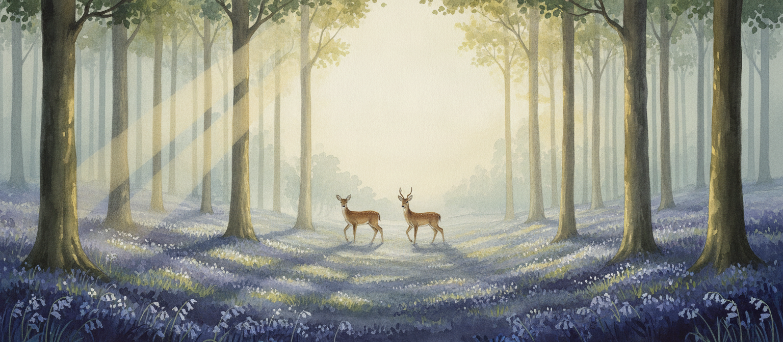 Bluebell Glade dawn forest mural