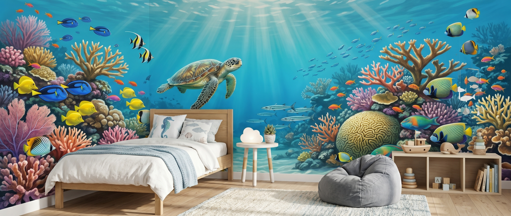 Coral Coast mural in a room