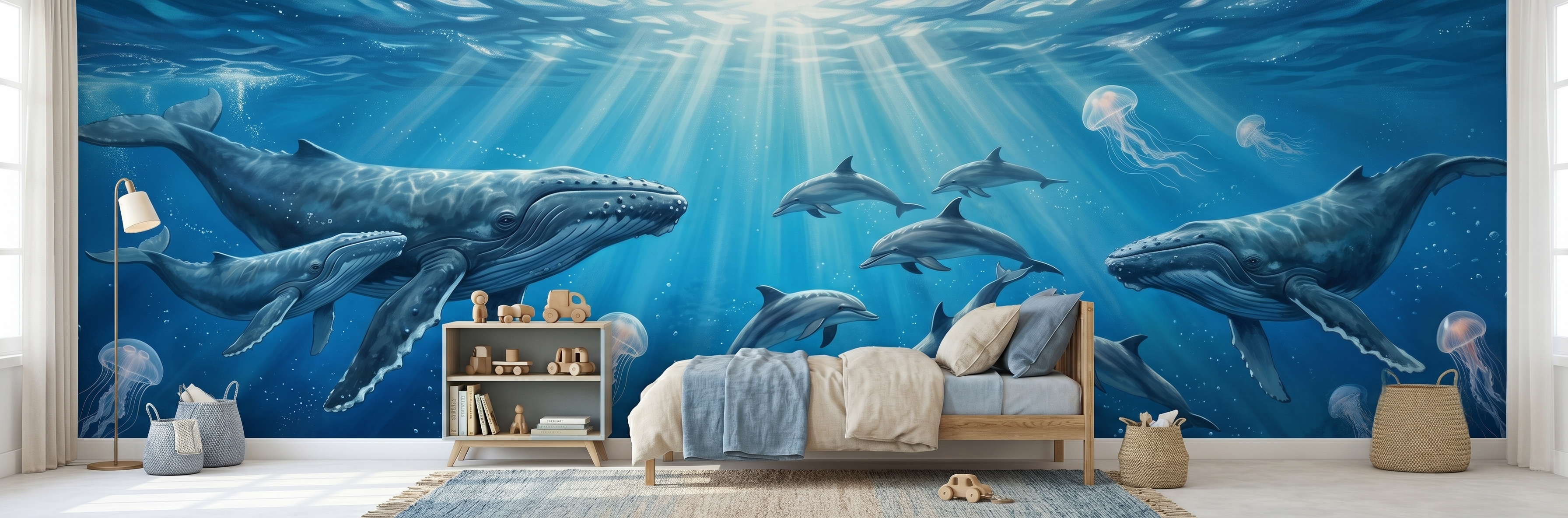 Deep Blue mural in a room