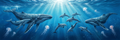 Deep Blue ocean whales mural