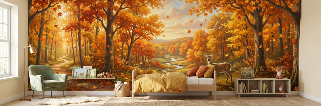 Golden Woods mural in a room