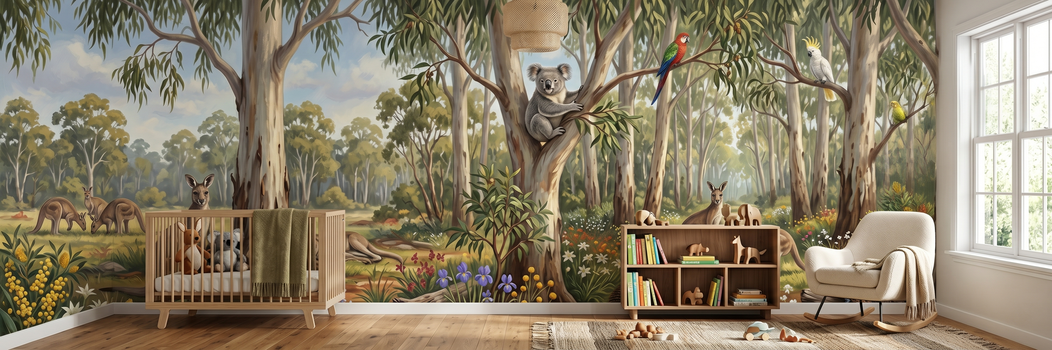 Gumnut Gully mural in a room