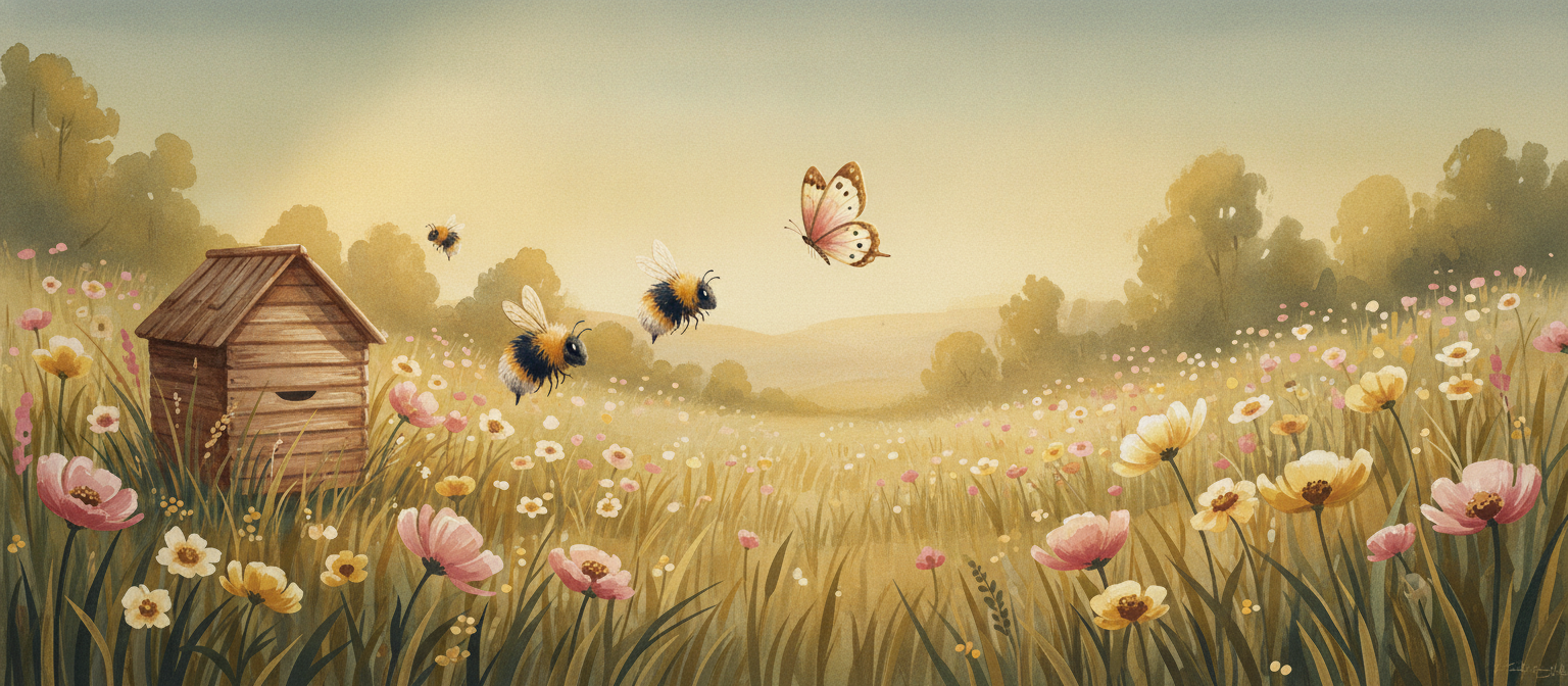 Honey Meadow beehive and bumblebee mural
