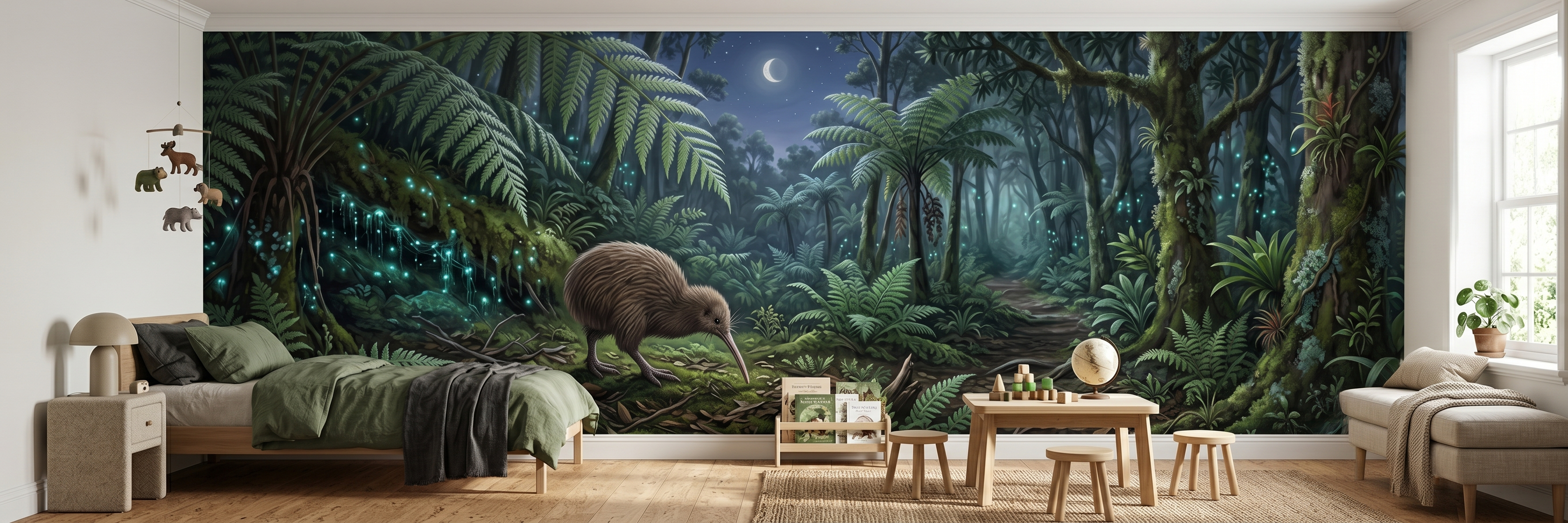 Kiwi Twilight mural in a room