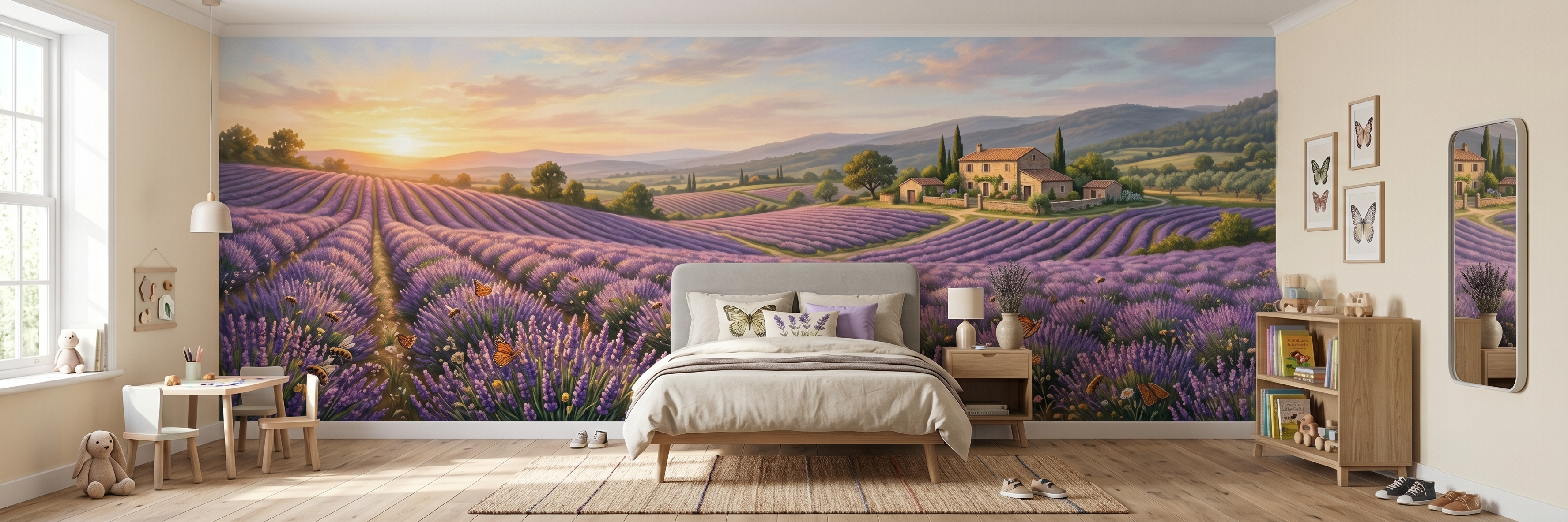 Lavender Rows mural in a room