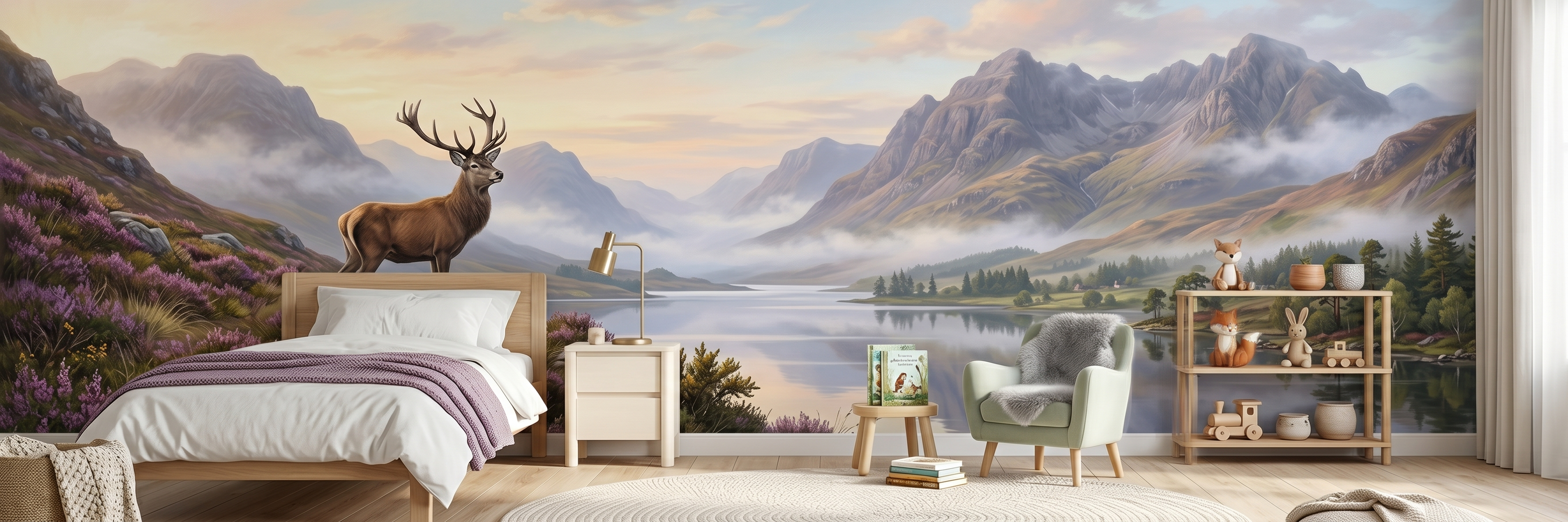 Misty Highlands mural in a room
