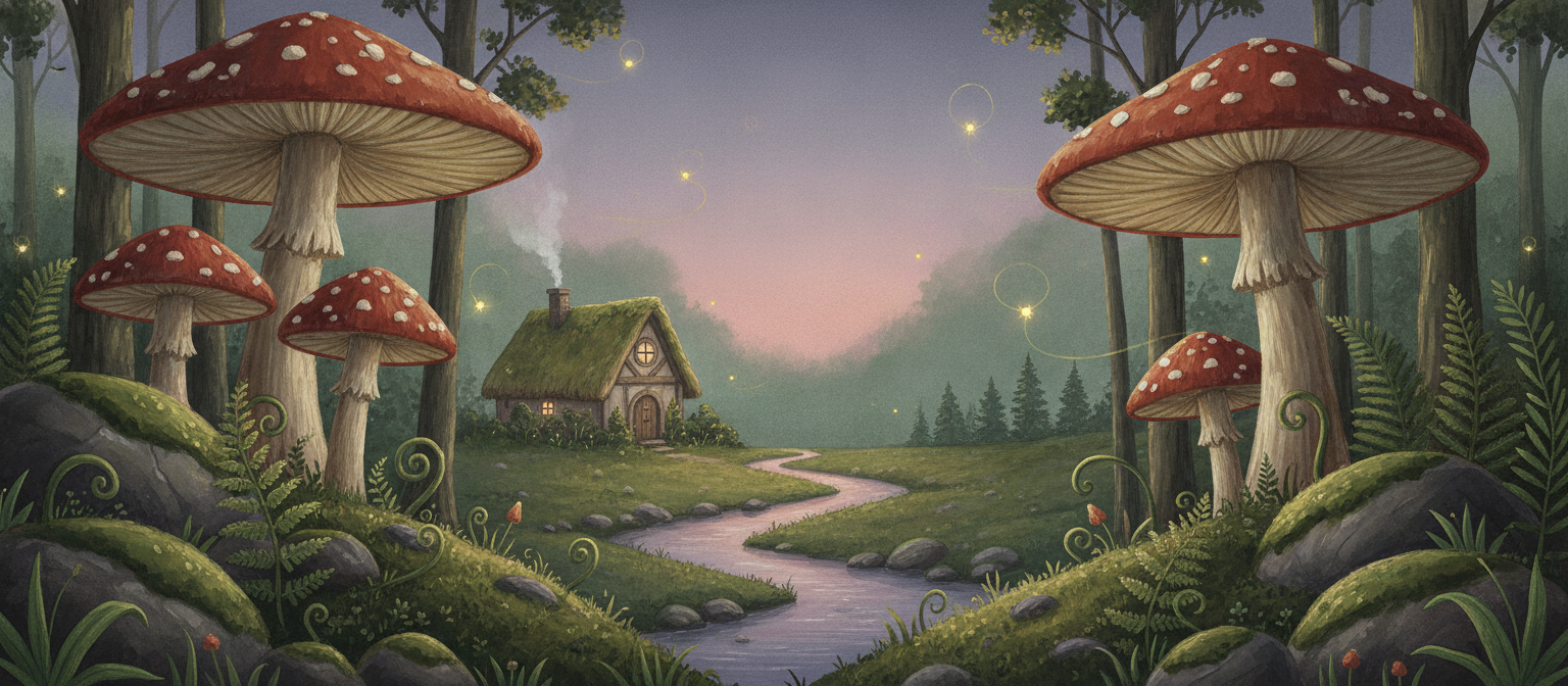 Mushroom Hollow twilight forest mural