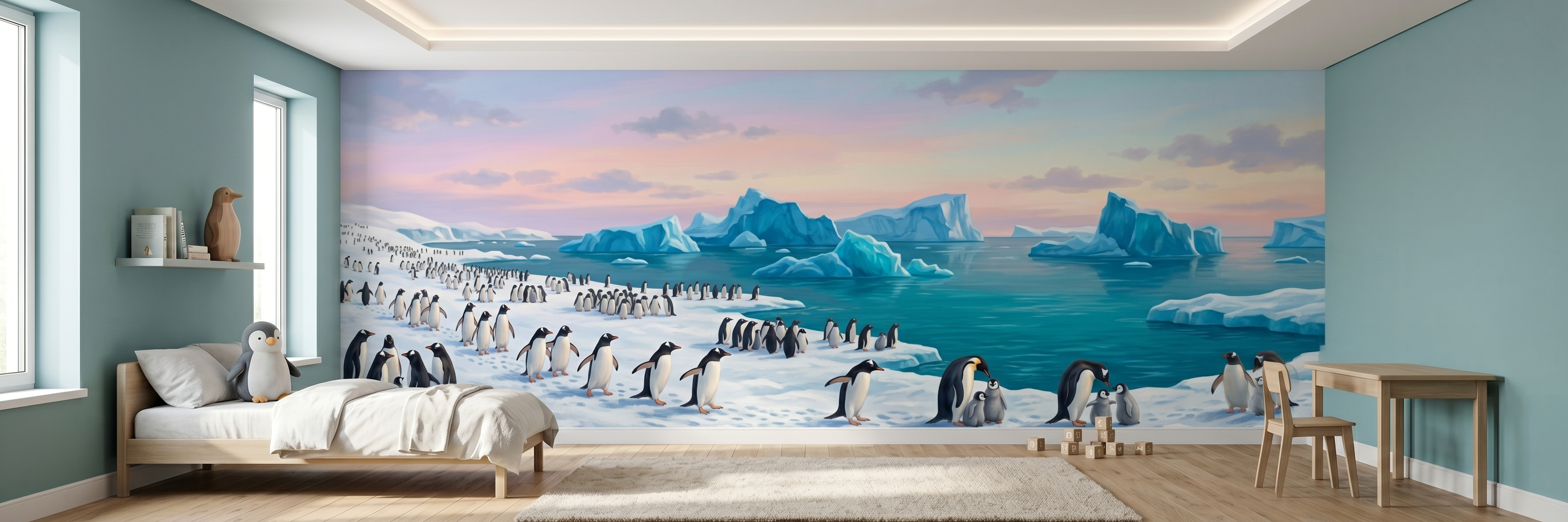 Penguin Bay mural in a room