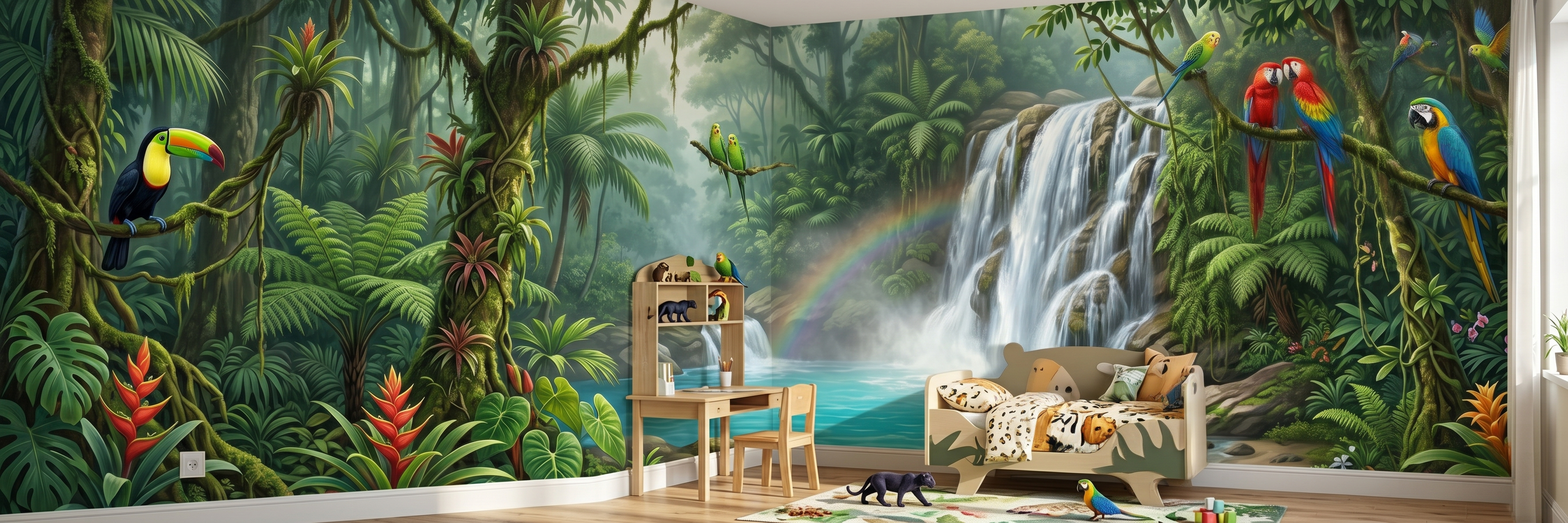 Rainforest Falls mural in a room