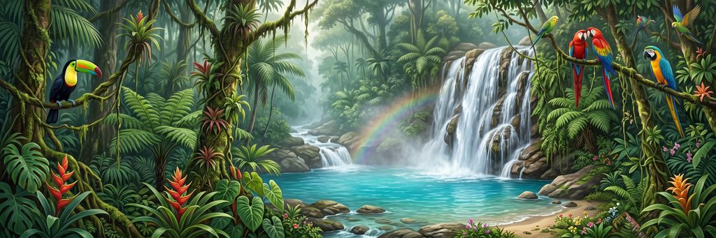 Rainforest Falls tropical waterfall mural