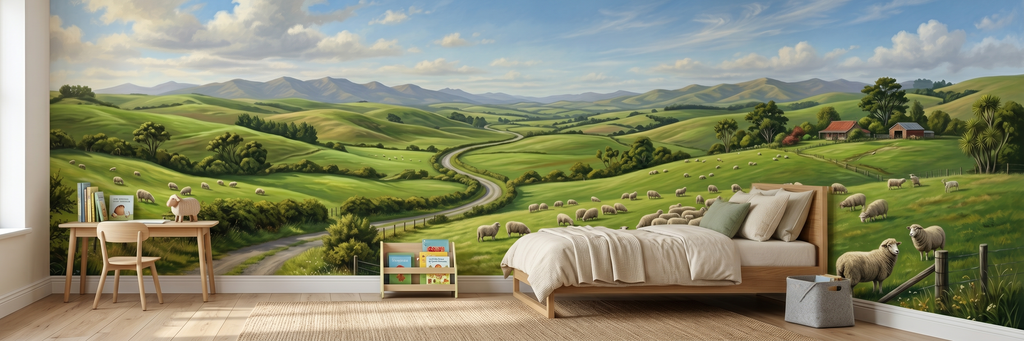 Rolling Hills mural in a room