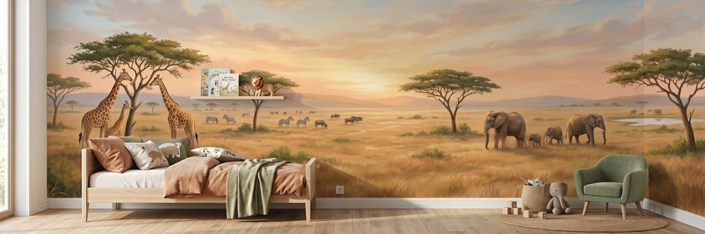 Serengeti mural in a room