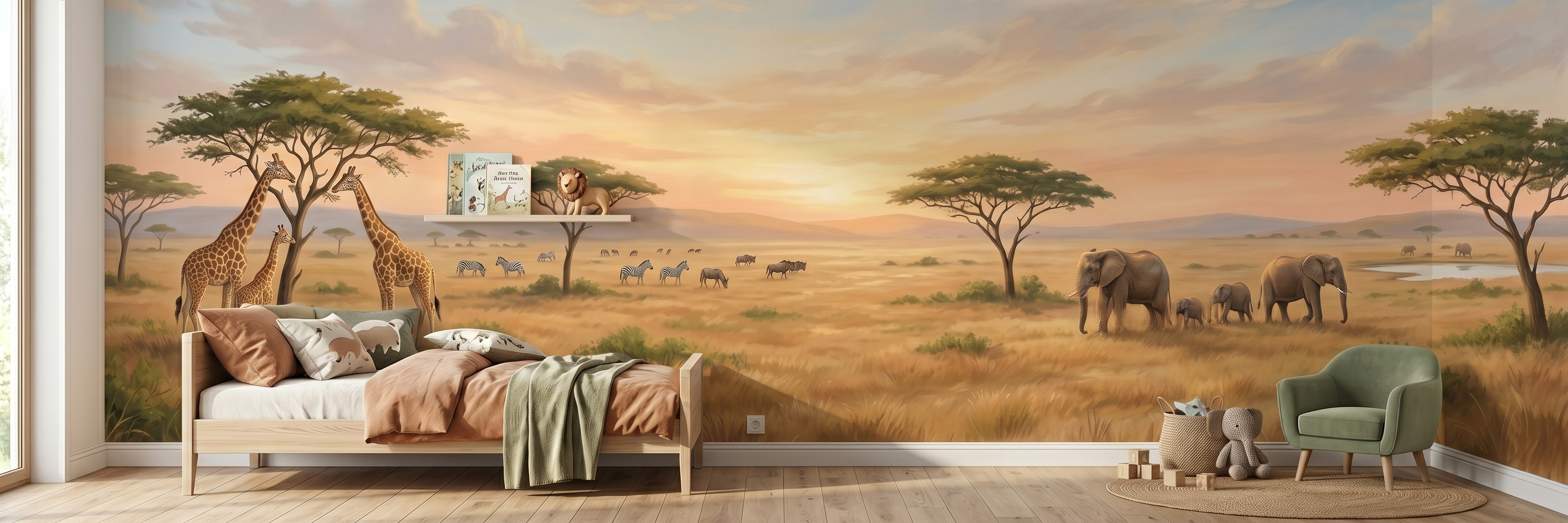 Serengeti mural in a room