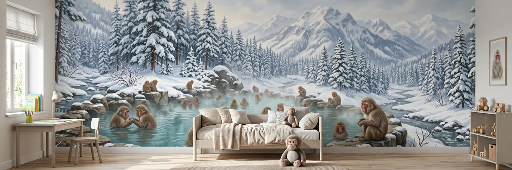 Snow Monkeys mural in a room
