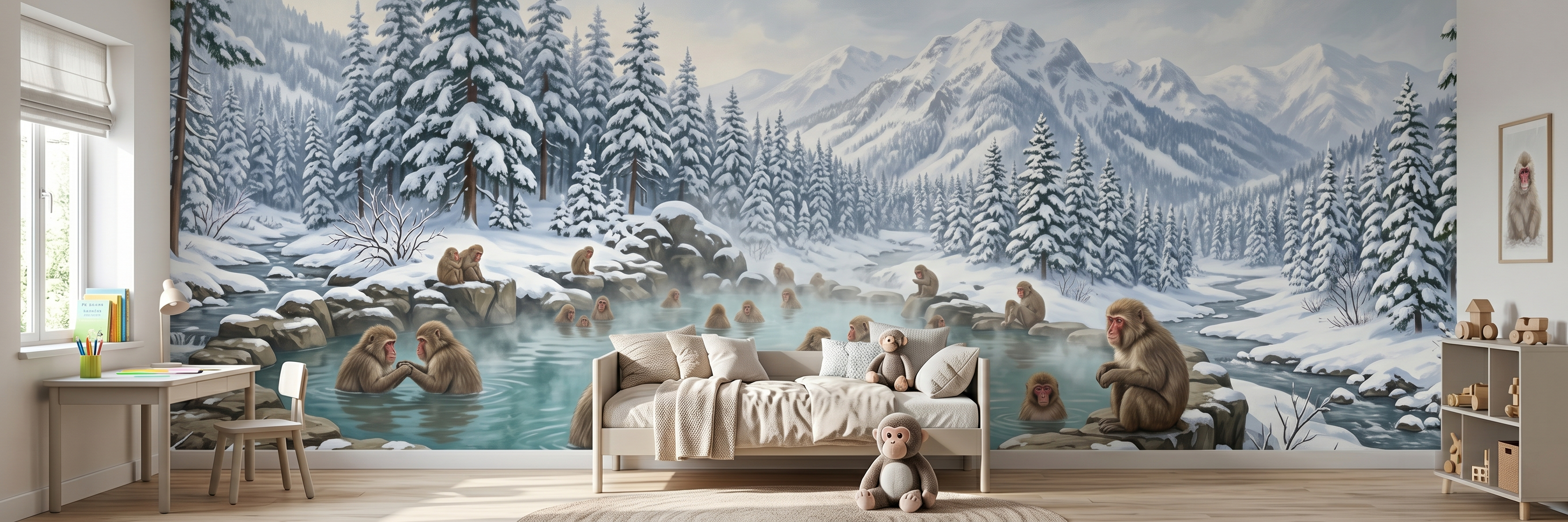 Snow Monkeys mural in a room