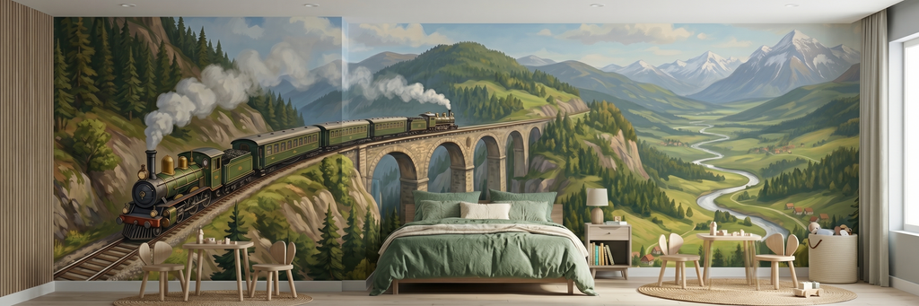 Steam & Summit mural in a room