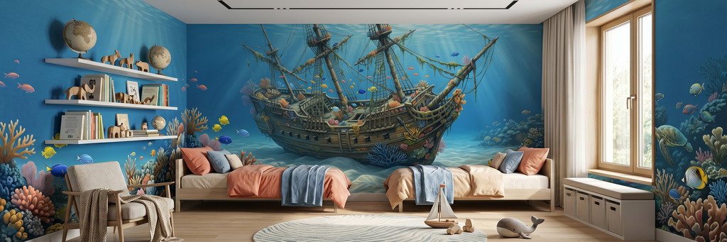 Sunken Treasure mural in a room