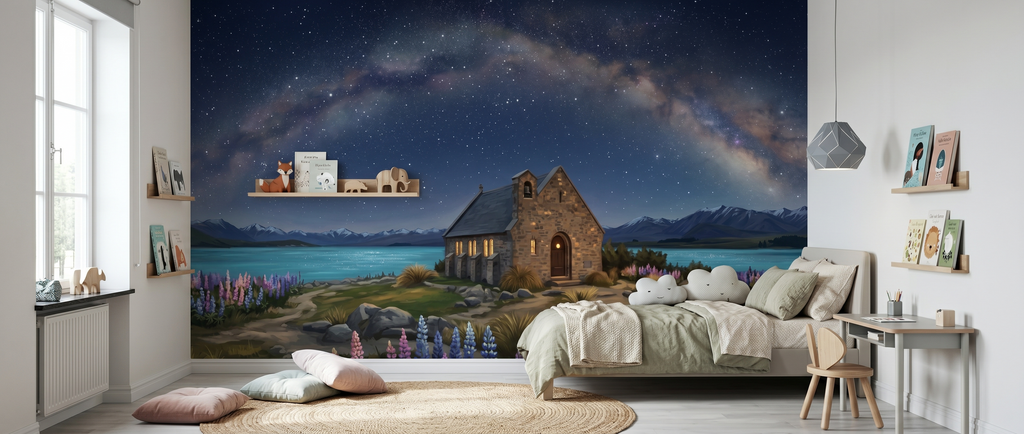 Tekapo Stars mural in a room