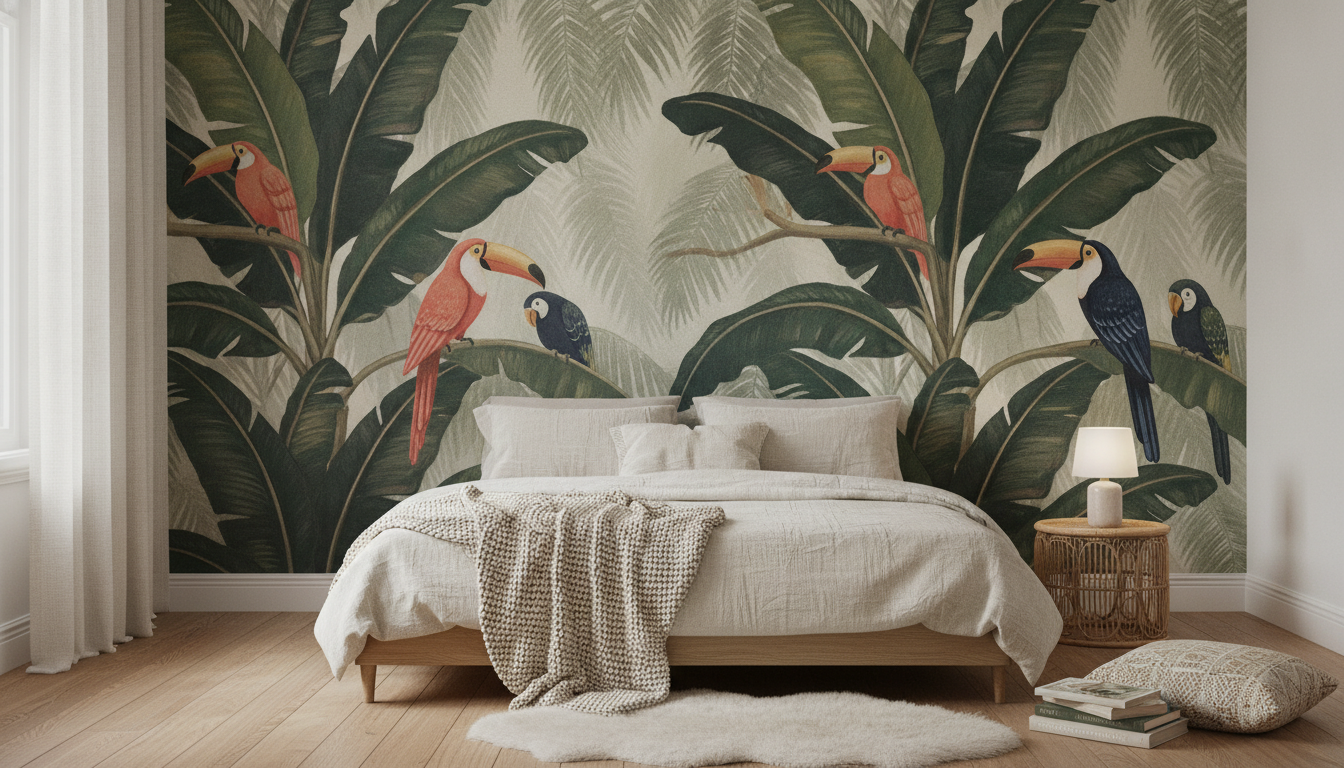 Toucan Canopy mural in a room