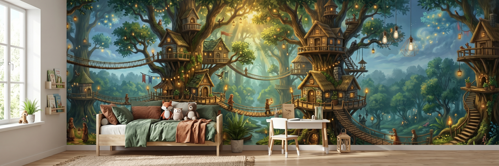Treehouse Village mural in a room