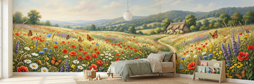 Wildflower Meadow mural in a room