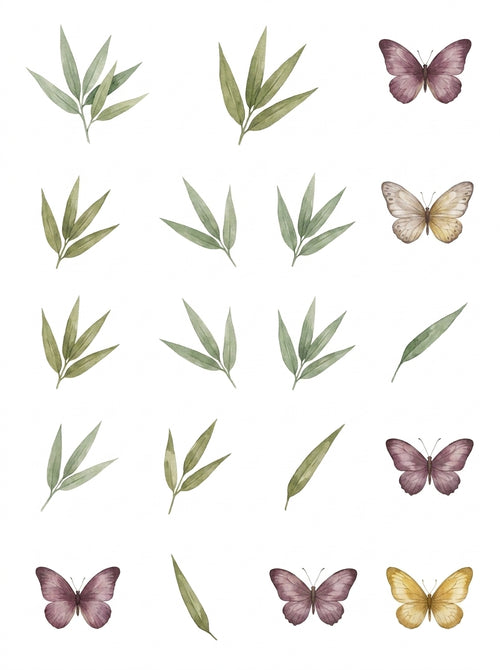 Bamboo Hollow Accent Collection — painterly bamboo leaves + butterflies on a 720 × 1000mm sheet